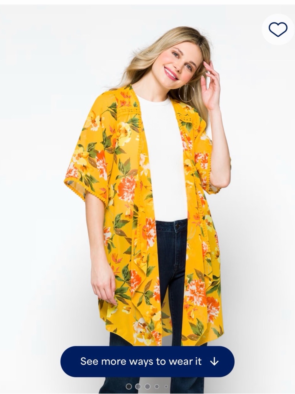 Emory Park Landy Crochet Trim Yellow Floral Kimono Cover-Up